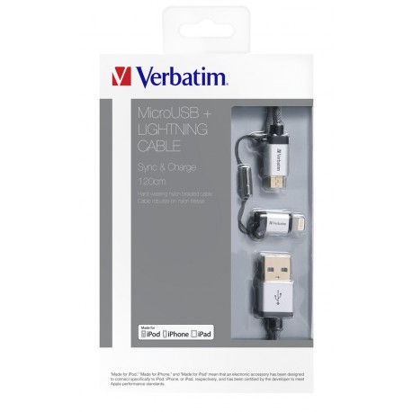 Kabel Verbatim USB na mikro USB + Lightning, 1.2m