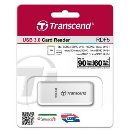Čitalec spominskih kartic TRANSCEND RDF5 zunanji, bel, LED indikator (TS-RDF5W)
