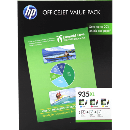 Komplet črnil HP 935XL (F6U78AE) + papir 75 listov A4