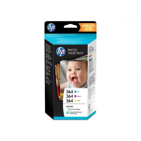 Komplet črnil HP 364 (T9D88EE) + 50 listov papirja 10x15, 250g, glossy