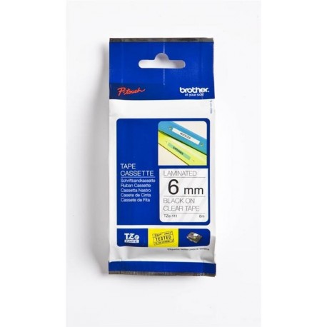 TZe111 Prozoren/Črn 6mm, Brother trak za tiskalnik nalepk