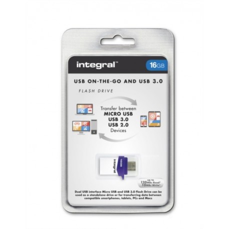 USB ključek 16GB INTEGRAL MICRO FUSION, bela-vijolična, INFD16GBMIC3.0-OTG
