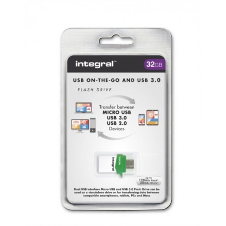 USB ključek 32GB Integral MICRO FUSION, bela-zelena, INFD32GBMIC3.0-OTG