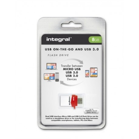 USB ključek 8GB INTEGRAL MICRO FUSION, bela-rdeča, INFD8GBMIC3.0-OTG