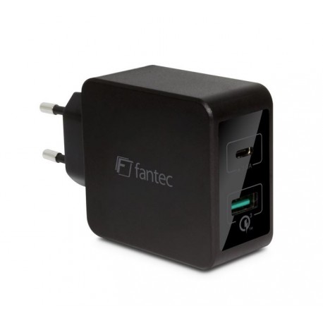 Pretvornik USB - 220V 3A 1xUSB 3.0 + 1xUSB Tip-C črn Quick Charge Fantec