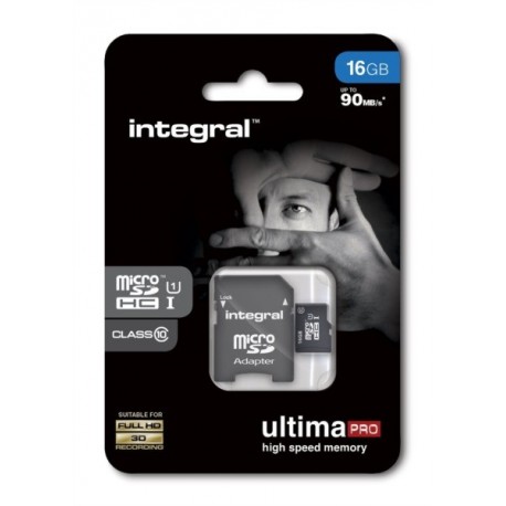 Spominska kartica INTEGRAL 16GB micro SDHC class10 90MB/s + SD adapter