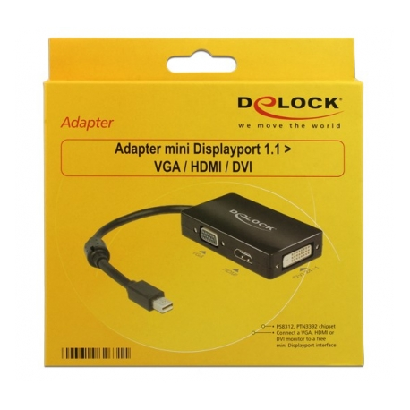 DisplayPort mini-VGA/HDMI/DVI adapter Delock 62631 črn