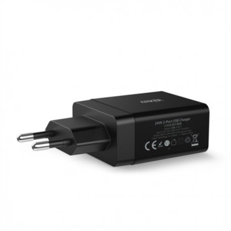 Polnilec Anker 24W 2-port USB stenski črn