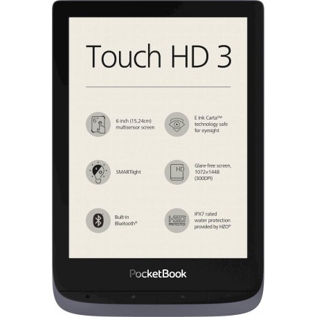 E-bralnik PocketBook Touch HD3,  metalik siva