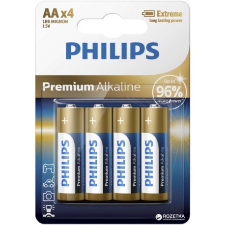PHILIPS BATERIJA AA - PREMIUM ALKALINE BLISTER 4 KOS (LR6), LR6M4B/10
