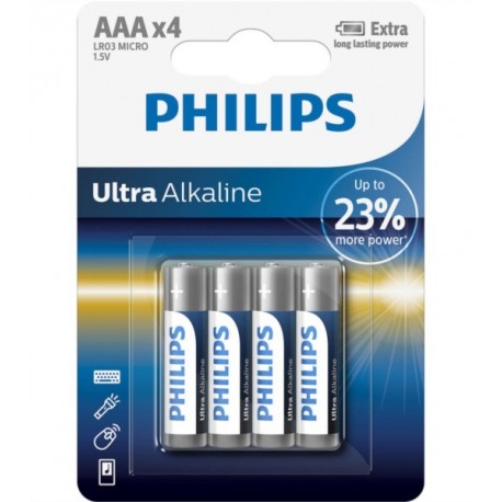 PHILIPS BATERIJA AAA - ULTRA ALKALINE BLISTER 4 KOS (LR3), LR03E4B/10