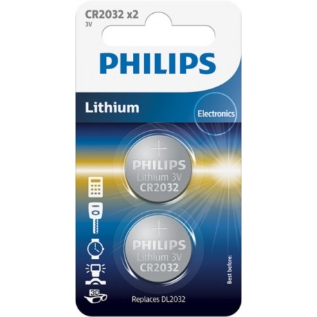 PHILIPS baterija CR2032, 3V, 2 kos, CR2032P2/01B