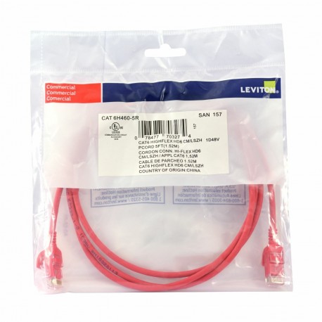 UTP CAT.6 patch   1,5m Leviton rdeč 3,8mm HighFlex