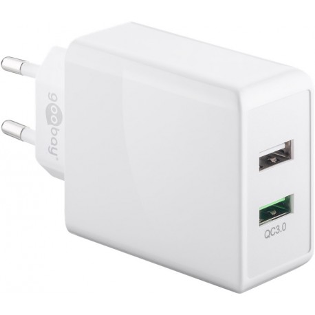 Polnilec Dual-USB quick charger USB/QC3.0 (28W) Goobay bel