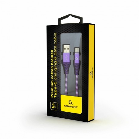 Kabel USB 2.0 A-C 2m bombažna zaščita vijola Cablexpert 8519215