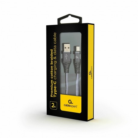 Kabel USB 2.0 A-C 2m bombažna zaščita siv Cablexpert 8519216