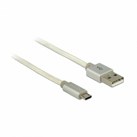 Kabel USB A-B mikro  0,25m Delock bombažna zaščita, bel 8519133