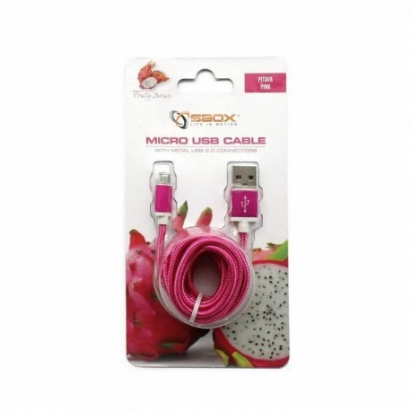 Kabel USB A-B mikro 1,5m SBOX bombažna zaščita, roza 8519120
