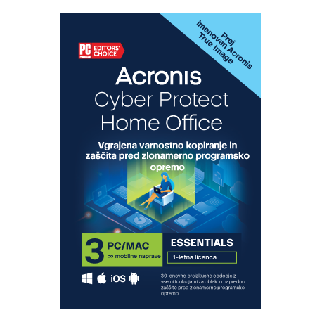 Acronis Cyber Protect Home Office Essentials, 3 računalniki, 1-letna