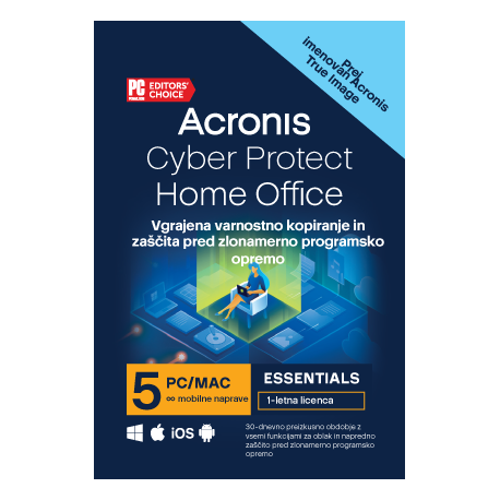 Acronis Cyber Protect Home Office Essentials, 5 računalnikov, 1-letna