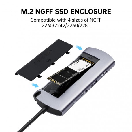 Priklopna postaja Netac WH41 z režo za SSD M.2 SATA (2230-2280), HDMI+LAN+USB
