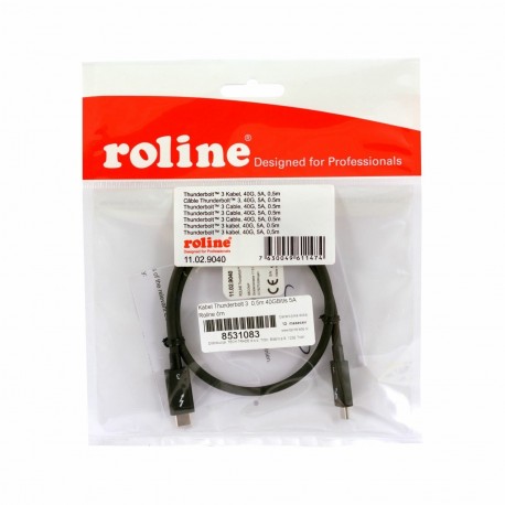 Kabel Thunderbolt 3 0,5m 40GBit/s 5A Roline črn