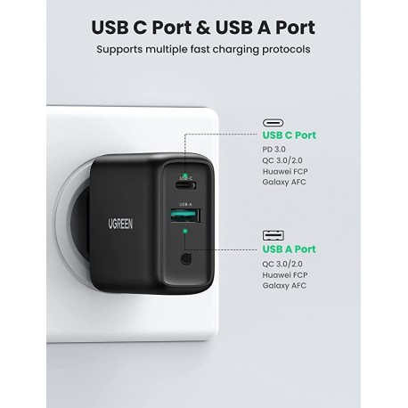 UGREEN 36W QC3.0 hišni polnilec Črn