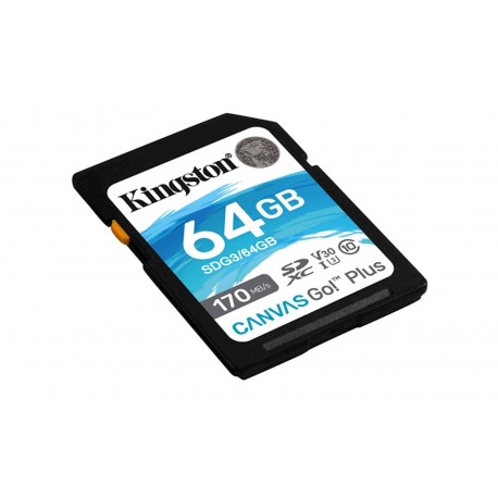 Pomnilniška kartica SDXC KINGSTON 64GB Canvas GO Plus, C10, UHS-I, U3, V30