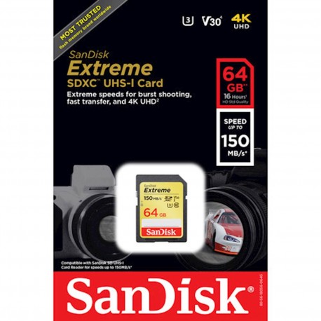 Pomnilniška kartica SDXC SANDISK 64GB EXTREME, C10, U3, V30