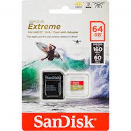 Pomnilniška kartica SDXC SANDISK MICRO 64GB EXTREME, UHS-I, V30, adapter