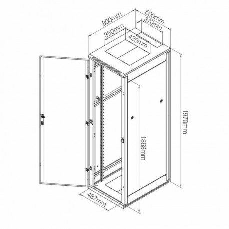Kabinet 600x 800 42U 1970 sestavljen perforirana sp.vrata, siv Triton