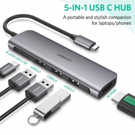 Priklopna postaja Ugreen Type C na HDMI + USB 3.0x3 + PD