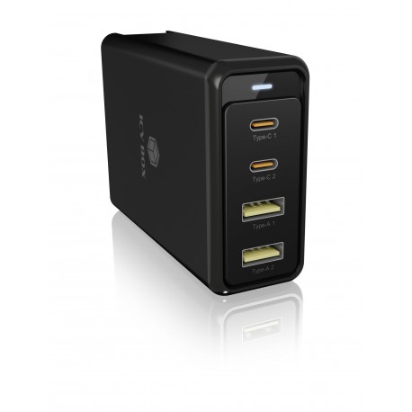 Icybox 4 portni 100W USB polnilnik s Power Delivery 3.0 in GaN podporo