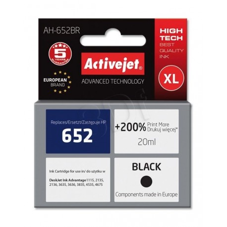 ActiveJet črno črnilo HP 652 F6V25AE, AH-652BR