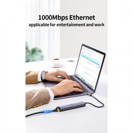 Ugreen USB-C hub, USB3.0 3x+RJ45+USB-C