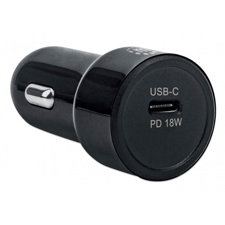 Avtopolnilec USB C 18W MANHATTAN, črne barve, 1xUSB C (PD 3.0) (5V/3A)