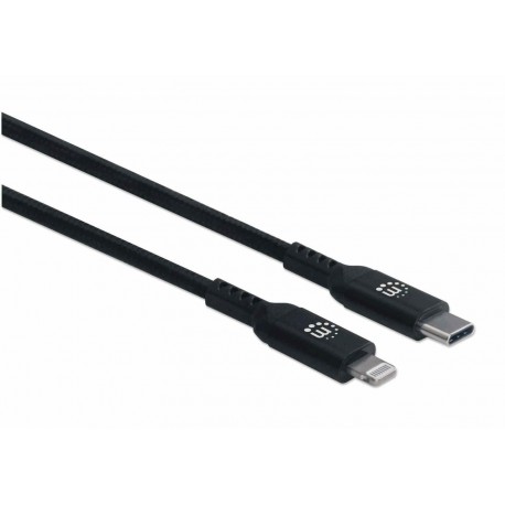 Kabel USB C/MFi-Certified 8-PinLightning MANHATTAN, moški/moški, 1m, črne barve
