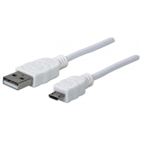 Kabel USB A/Micro-B MANHATTAN, moški/moški, USB 2.0, 1 m, bele barve