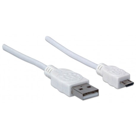 Kabel USB A/Micro-B MANHATTAN, moški/moški, USB 2.0, 1 m, bele barve