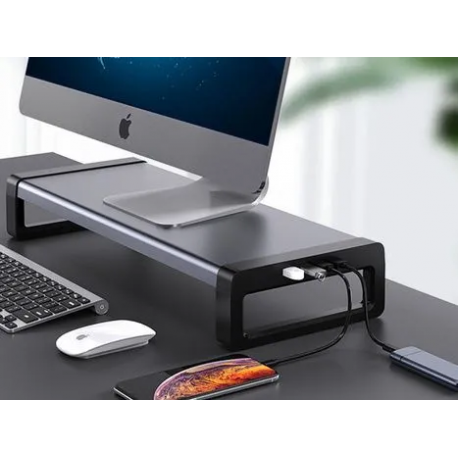 Stojalo za monitor z USB hub s 4 vhodi, USB 3.0, Aluminij + ABS, sivo, ORICO HSQ