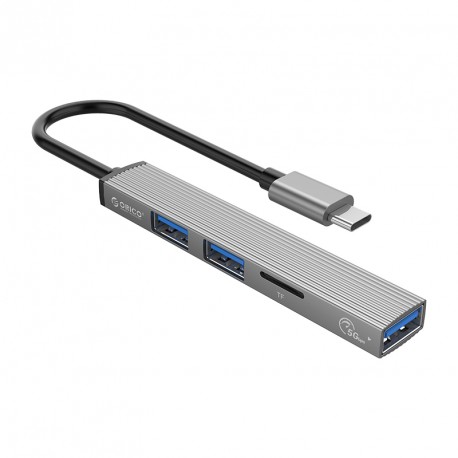 USB hub s 4 vhodi, 1x USB 3.0, 2x USB 2.0, TF+microSD, 0,15m, aluminij, ORICO AH