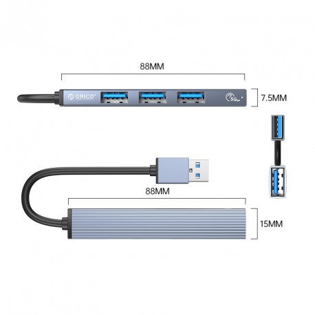 USB Hub ORICO AH-A13, 4v1, 0,15m, alu siv