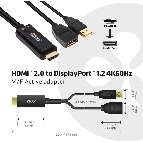 Adapter HDMI 2.0 v DisplayPort 1.2 + USB-A Club 3D CAC-1331