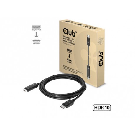 Kabel DisplayPort v HDMI Club 3D CAC-1087, M/M, 4K@120Hz / 8K@60Hz, HDR10, 3m,