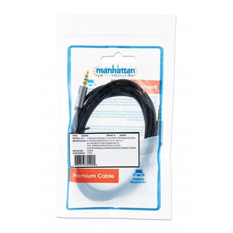 Kabel MANHATTAN 3.5mm avdio, 5m črno/srebrna