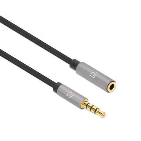 Podaljšek 3,5 mm Stereo moški/ženski MANHATTAN, 3 m, črno/srebrna