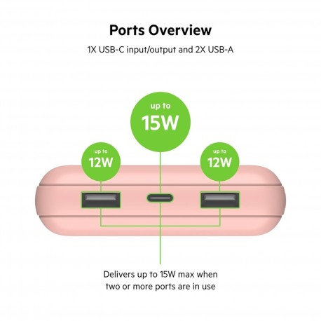 Prenosna baterija Powerbank Belkin 20K, 15W, roza