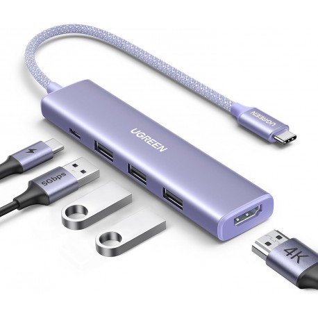 Priklopna postaja Ugreen Revodok USB-C, 5-v-1, 100W PD, vijola