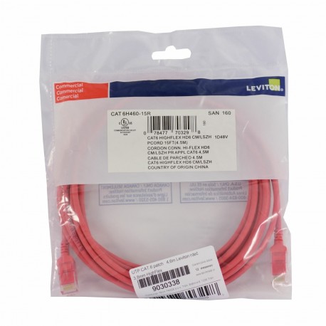 Mrežni kabel Leviton patch UTP CAT.6 4,6m rdeč, 9030338