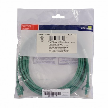 Mrežni kabel Leviton patch UTP CAT.6 4,6m zelen, 9030340